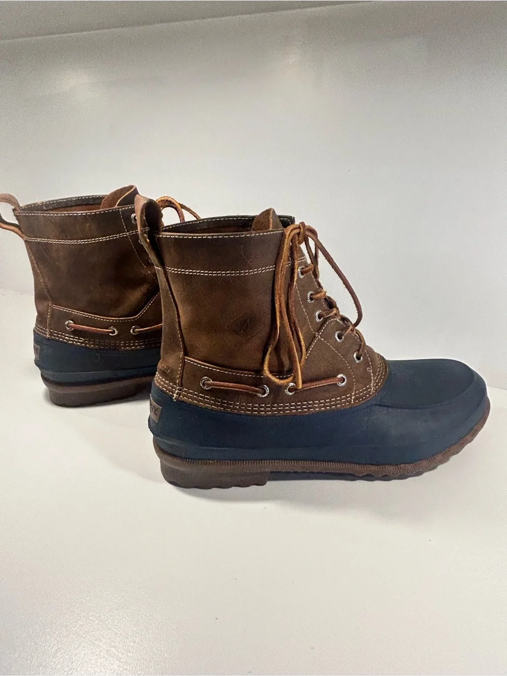 Sperry Waterproof Duck Boots Men’s 12 Brown Leather Rubber Lace Up STS13459